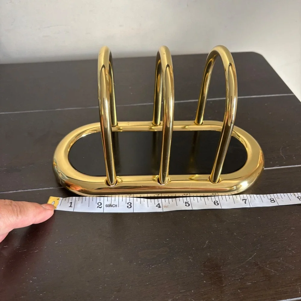 Vintage Brass and Black Lacquer Letter Holder | Weighted Desk Mail Organizer